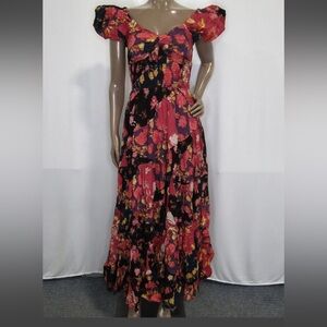 NWT Free people red black floral maxi dress